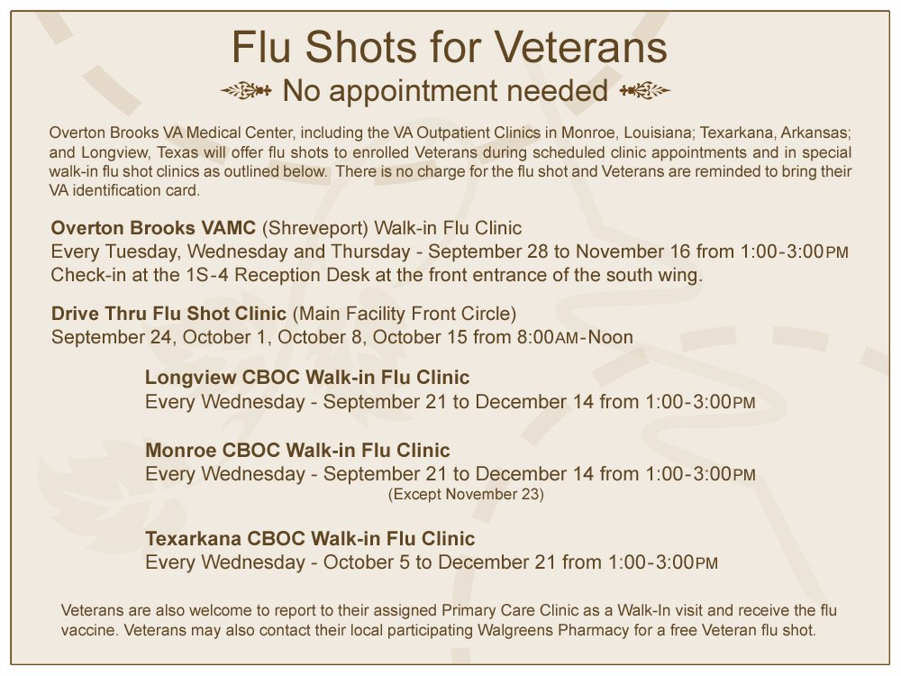 VAShreveport's tweet photo. .@VAShreveport Get Your Flu Shot #OBVAMC. https://t.co/Kbft0mBSnk
