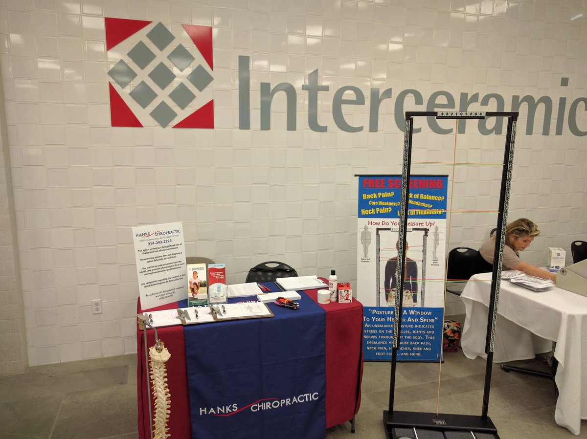 drpatrickstorey's tweet photo. Healthfair at @interceramicUSA checking spines today! #drstorey #hankschiropractic #dallas #chiropractic #chiropractic1st #healthylifestyle https://t.co/tHPMsbnj7Z