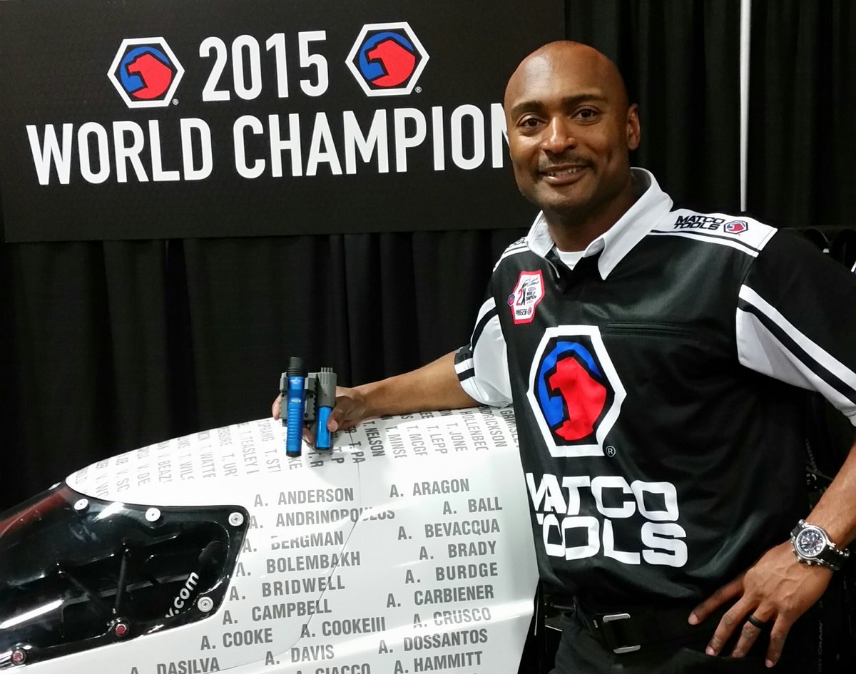 Streamlight's tweet photo. We are now proud sponsors of @AntronBrown : 2 time &amp; 2015 NHRA Top Fuel World Champion! Going to #AAPEX16? He'll be visiting our booth #658! https://t.co/HcPp4OCuZ1