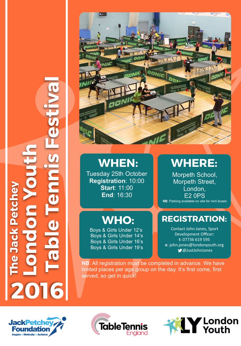 JustJohnJones's tweet photo. Register now for the October #tabletennis #festival w/ #LYSports, places filling up fast so don't miss out. https://t.co/4TkO6VsjBe
