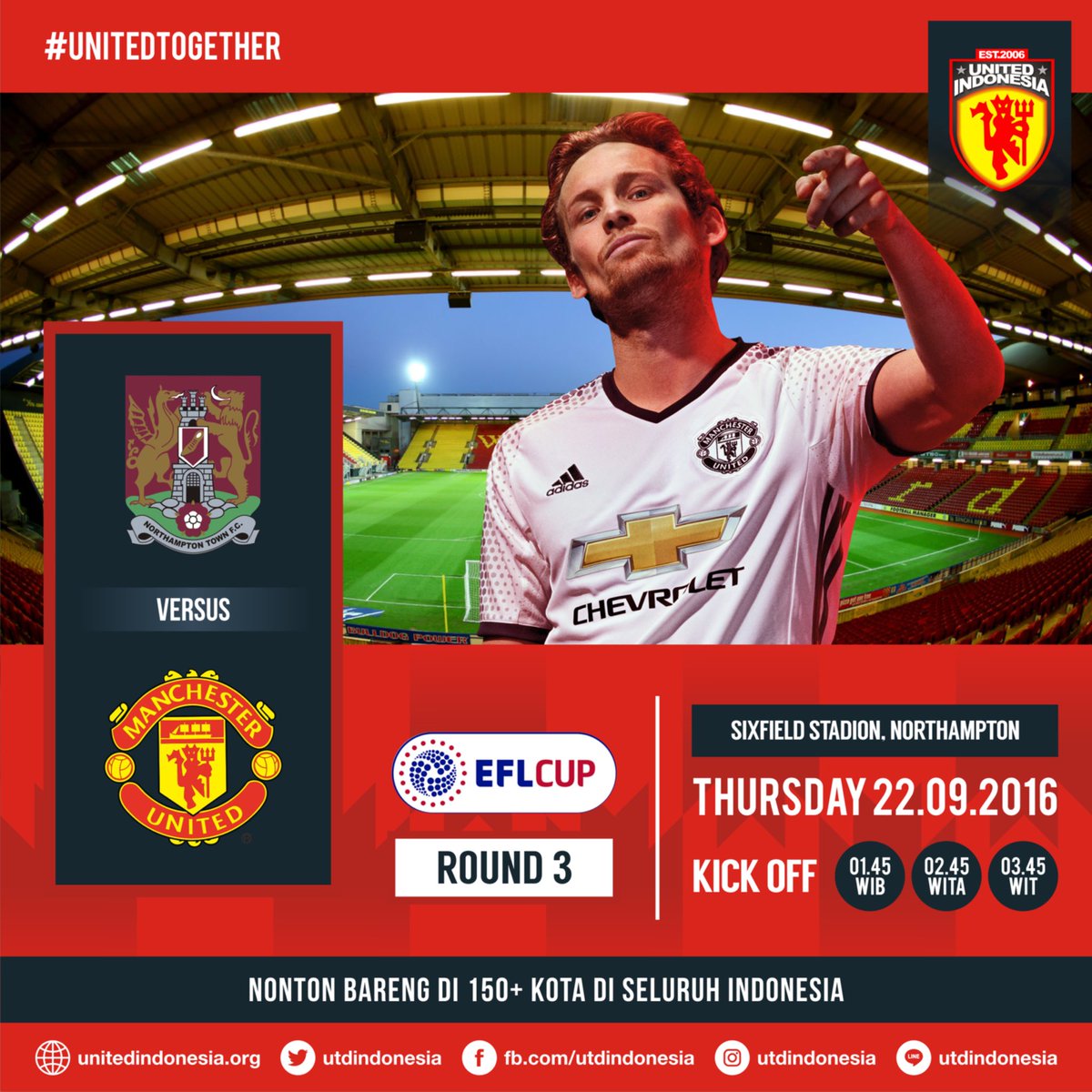 coolnotesix's tweet photo. EFL Cup match
Northampton v Manchester United Kick off 22/09/2016 01:30 WIB. Live at Bein sport 3 (tentative) &amp; streaming UITV https://t.co/lMBUifFOvk
