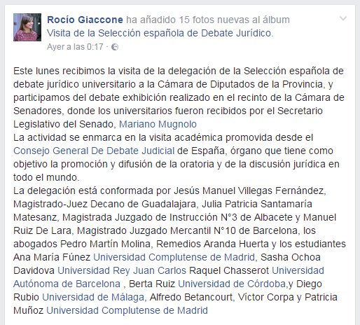 debatejudicial's tweet photo. La diputada argentina @rociogiaccone comparte en Facebook la visita de la selección a la Cámara de Senadores.
#debateintercontinental https://t.co/48Ucw2w0ho