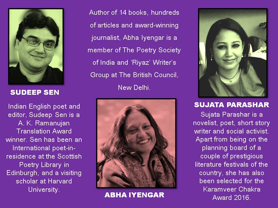 TOI_Books's tweet photo. Meet #RhymeIndia judges - Sudeep Sen, Abha Iyengar &amp; Sujata Parashar!
Results will be out next week!
@VinitaNangia https://t.co/gPo5wsisHU