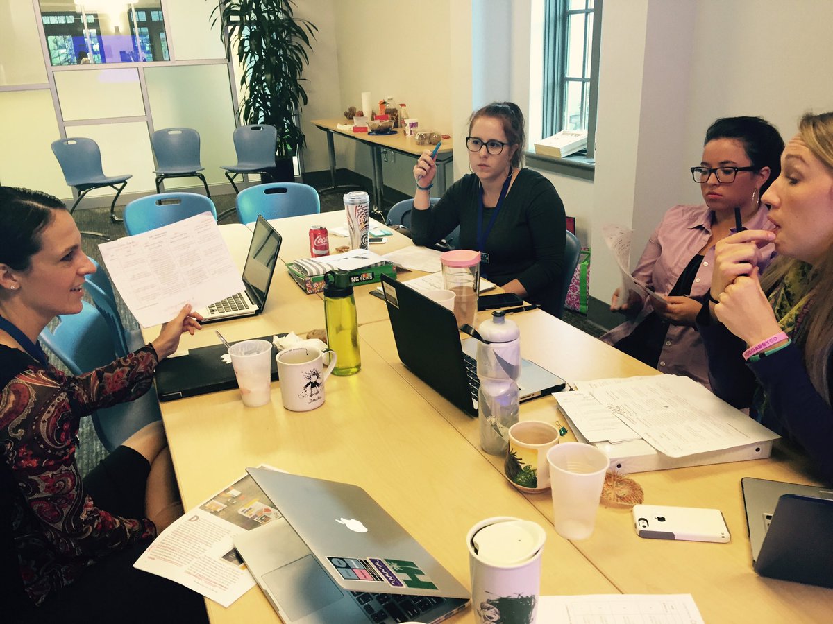 jgough's tweet image. Grappling with differentiation using student work. 💖 #TrinityLearns norming meeting to learn. #InstructionalCore