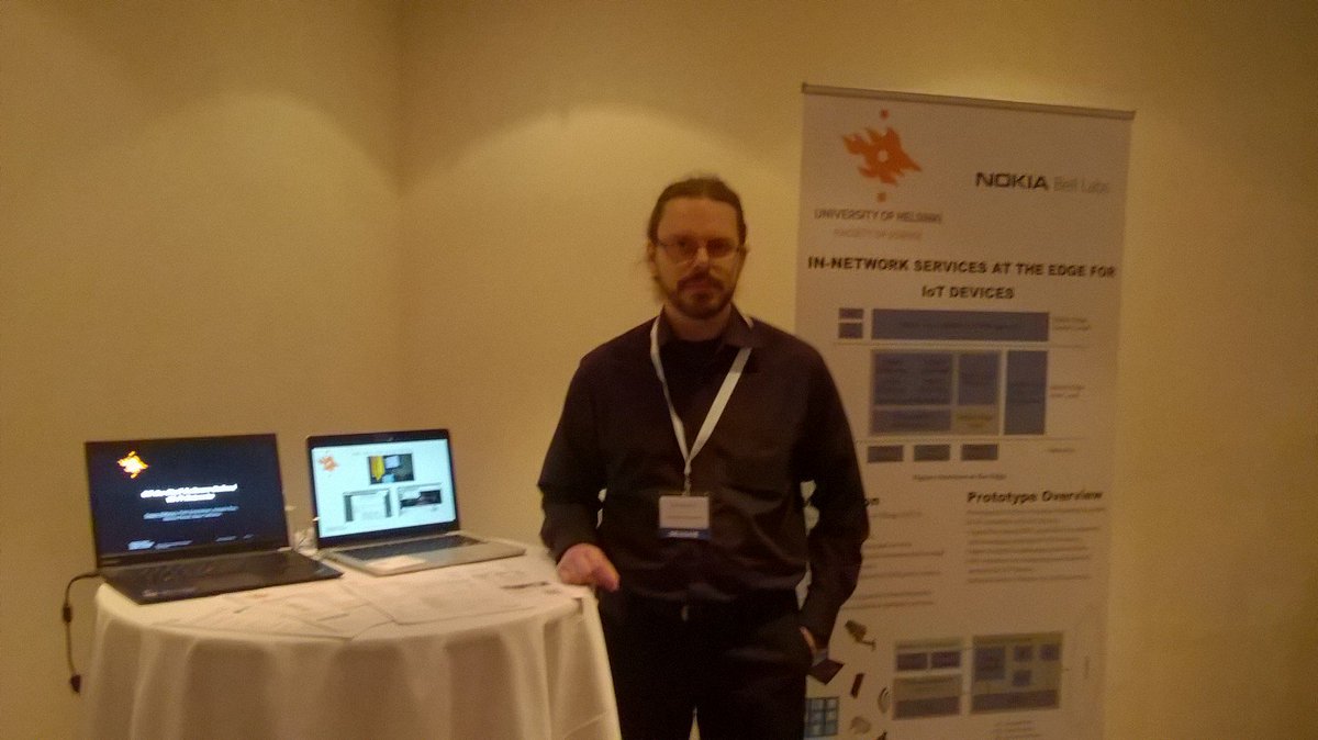 nokianetworks's tweet photo. Seppo Hätönen from @helsinkiuni University shows @MECCongress they work with @BellLabs on in-network #services at the edge for #IoT devices. https://t.co/PgHengfj6q