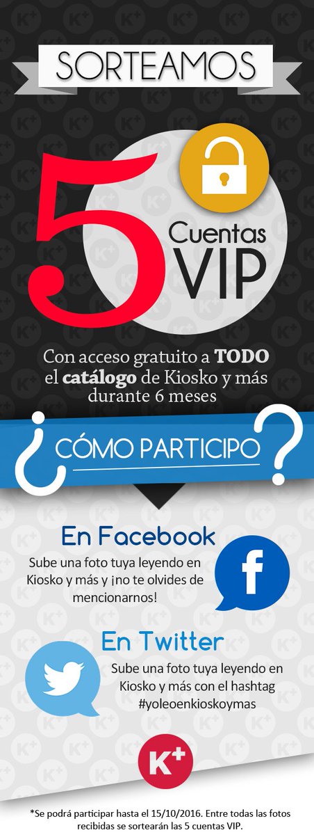 Kioskoymas's tweet photo. ¡Sorteamos 5 cuentas VIP con acceso a todo el catálogo! Sube una foto leyendo en #Kioskoymás con el hashtag #yoleoenkioskoymas y será tuya! https://t.co/inxcjKnTZd