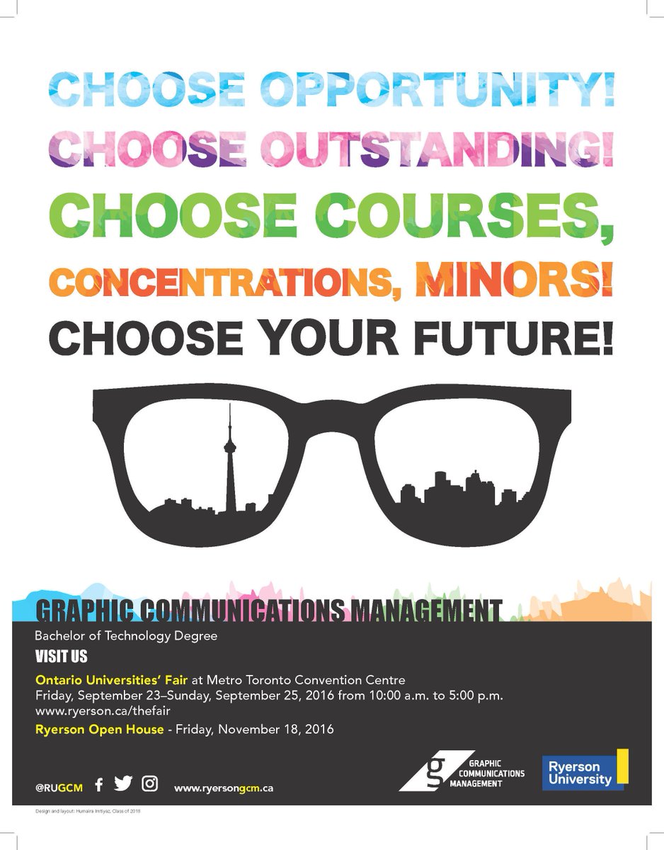 gcmtmu's tweet photo. GCM faculty, staff and students will be @OntarioUniFair this weekend. Visit us @Ryersonu booth. #OUF2016 https://t.co/MgQNnN75y3