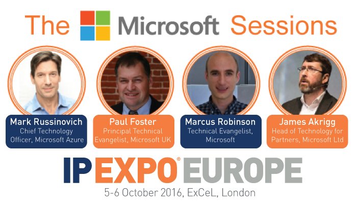 DTX360's tweet photo. Don't miss the @Microsoft sessions at #IPEXPO Europe 2016 with @markrussinovich @Paulfo @techdiction &amp; @jakrigg https://t.co/y6RPkbfpYC https://t.co/9FWuPBtLTL