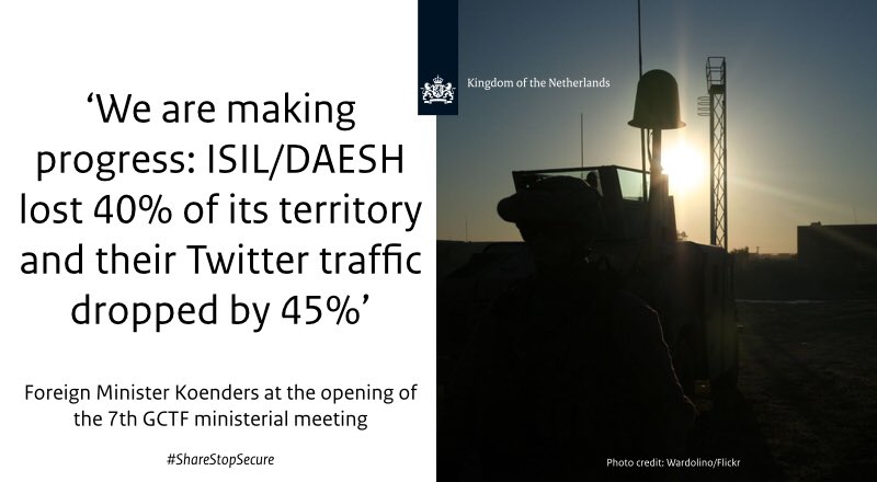DutchMFA's tweet photo. FM #Koenders at Global Counterterrorism Forum ministerial: 'We are making progress #DefeatingDaesh' #GCTF #ShareStopSecure https://t.co/QIGeLo4X68