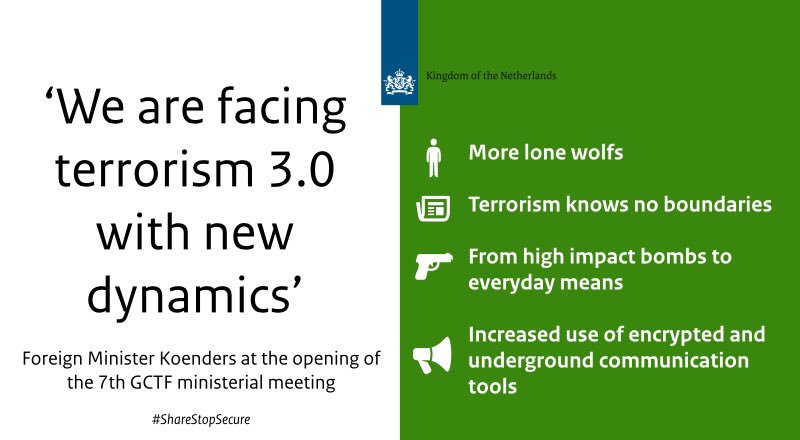 DutchMFA's tweet photo. In his opening speech at the Global Counterterrorism Forum ministerial, FM #Koenders mentions a new type of terrorism #GCTF #ShareStopSecure https://t.co/kpVKfhj7uC