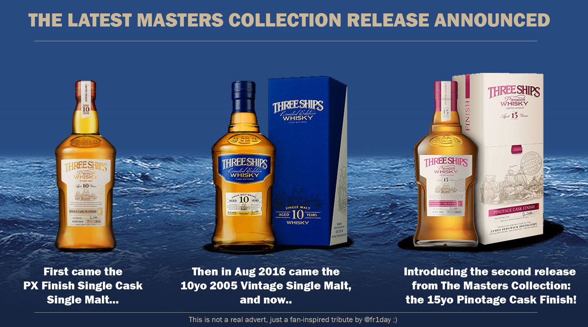 fr1day's tweet photo. And the next #TheMastersCollection release from @ThreeShipsSA is...
A 15 year old #PinotageCaskFinish blend from @TheWhiskyMaker! Congrats! https://t.co/8UA4PVkwcp