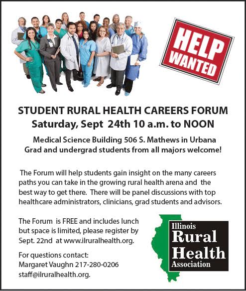 Sat SEP 24 #Rural #Health #Careers Forum  10AM U of I.  All majors &amp; HS   #students welcome &amp; free lunch   Register ilruralhealth.org