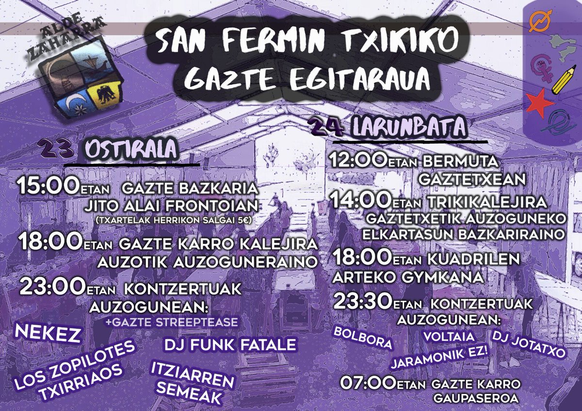 Arratsaldeon! Larunbatean 23:00etan Alde Zaharrean egongo gara! Animatu eta pasa! Jaia bai borroka ere bai!