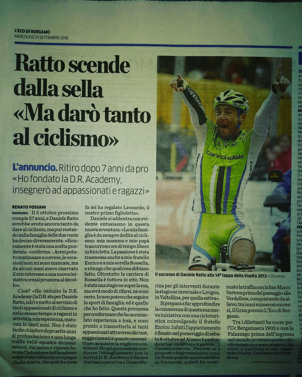 DR academy è sull'eco di Bg!Vi aspettiamo l'8/10 #barcicletta alzano lombardo,per la cicloturistca di inaugurazione!