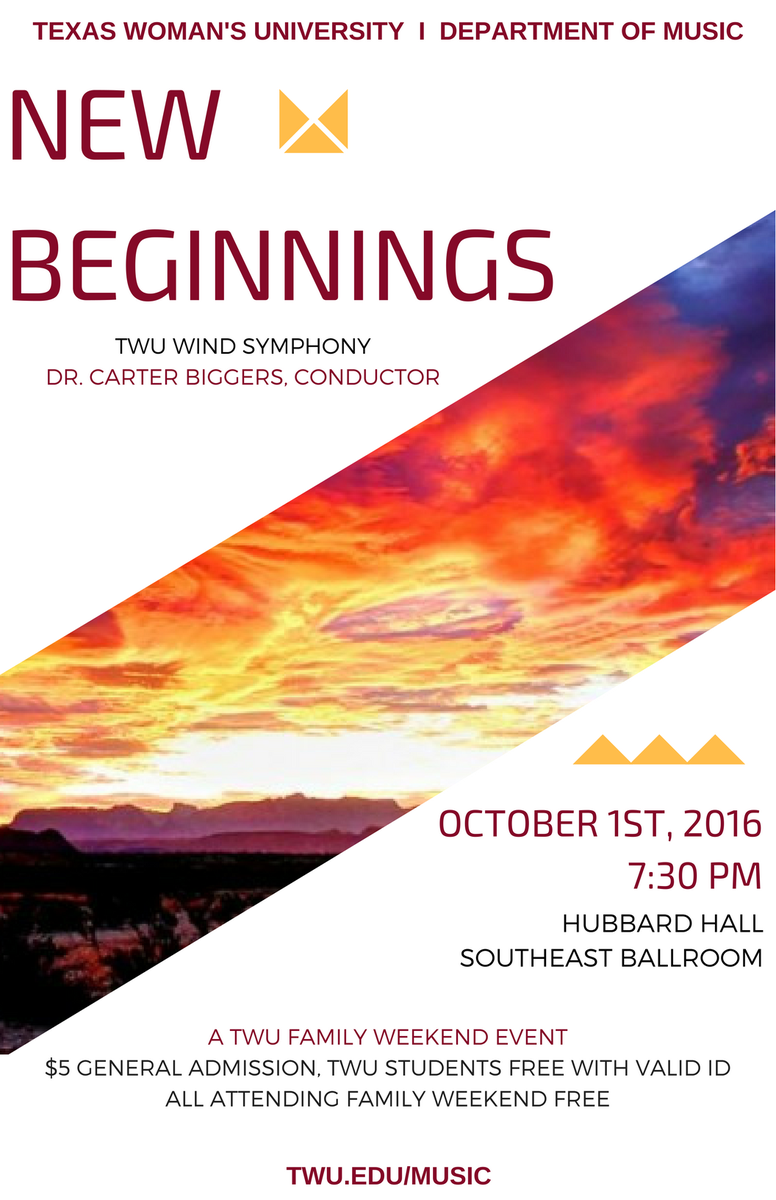 TWU_Bands's tweet photo. Join us for our first concert of the season, October 1, Hubbard Hall, 7:30 pm #TXWomans, #TWUNewBeginnings https://t.co/LR85W1uqtR