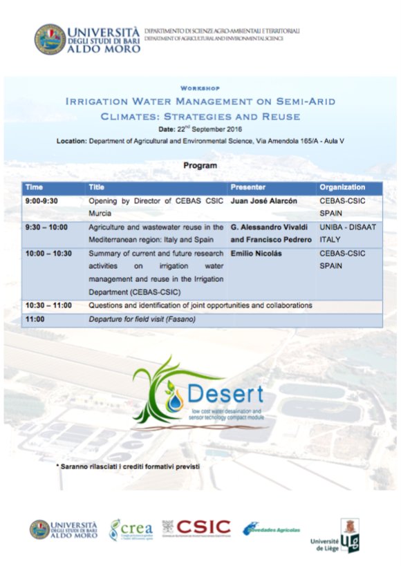 VivaldiAle's tweet photo. @ProjectDesert Workshop"Irrigation water management on semi-arid climates: strategies and reuse" 22 Settembre 2016 Via Amendola 165/A-Aula V https://t.co/DLFPKIhan4