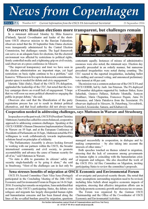 oscepa's tweet photo. NfC 627: PA observes #DumaElection, Muttonen addresses #HDIM2016 &amp; #CoE speakers conference, Sena speaks @OSCE EEF https://t.co/0pCOjoHBeR https://t.co/gbFzK4bwMM