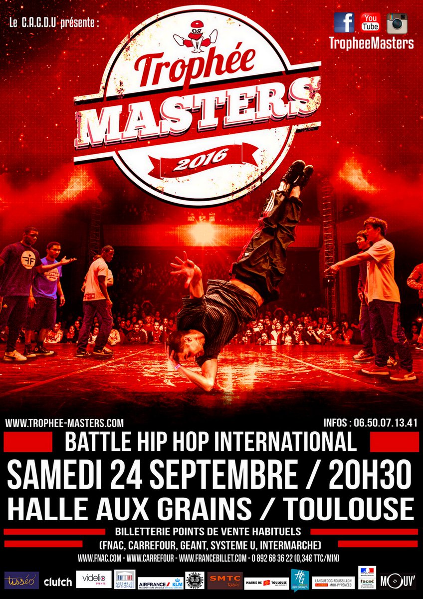 TropheeMasters's tweet photo. Le Trophée Masters avec les meilleurs danseur de hip-hop du monde c'est samedi à la @halleauxgrains de Toulouse !
#hiphoptoulouse https://t.co/z3NrOrgvrW