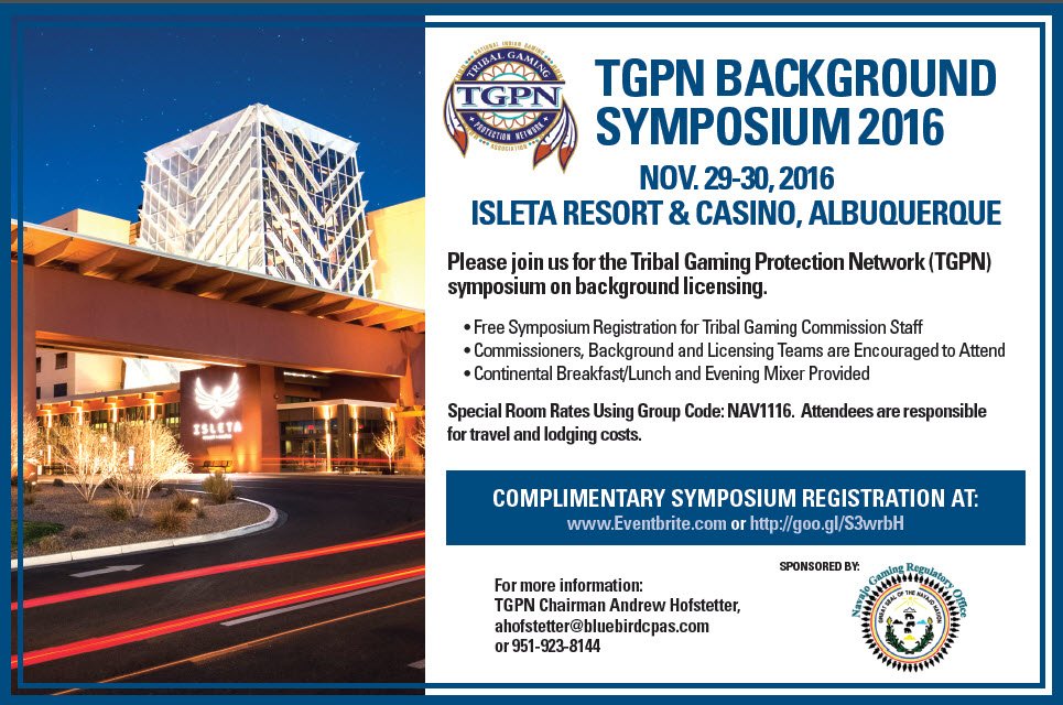 AmericanChecked's tweet photo. Pleased to sponsor the Tribal Gaming Protection Network (#TGPN) symposium in November. Register today! @NIGA1985 @kadeeweaver @IsletaCasino https://t.co/8juIZqKWNR