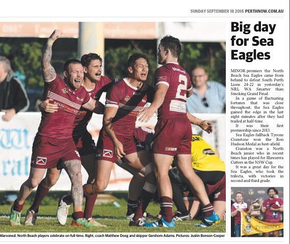 warugbyleague's tweet photo. @northbeachRL making Headlines for #NRL @perthnow #NRLWA2016Finals https://t.co/stk28cSk8K