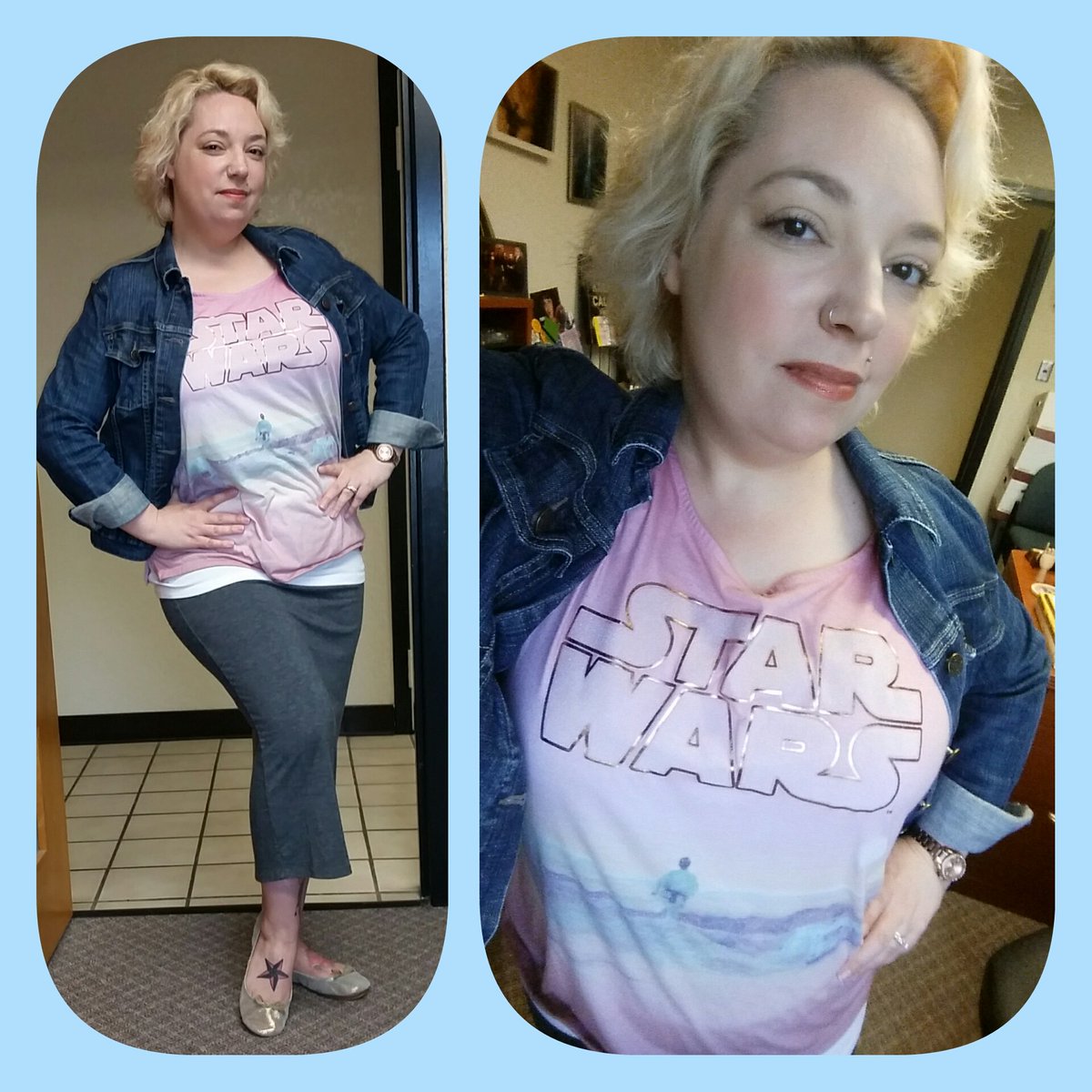 lolalouboutin78's tweet photo. #PDW Shirt-#RockandRepublic from #Kohls, jacket &amp; flats-#GAP, skirt-#StyleMint #StarWars #Skywalker https://t.co/0xRjJ5H5GF