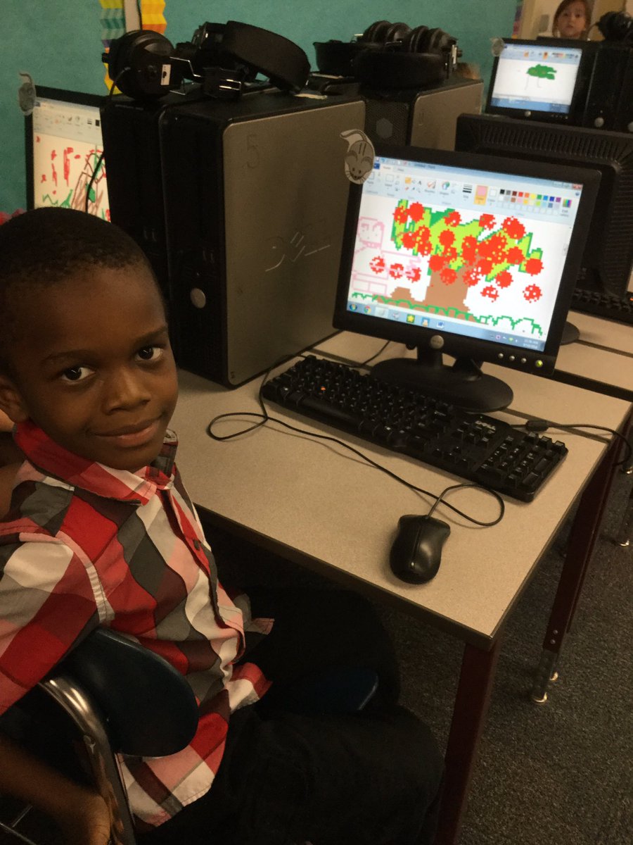 MsGaryKinderTec's tweet photo. In technology we have been learning about Johnny Appleseed and how to draw an apple tree using Microsoft paint. #KinderTechnology https://t.co/5rllesZ6K8