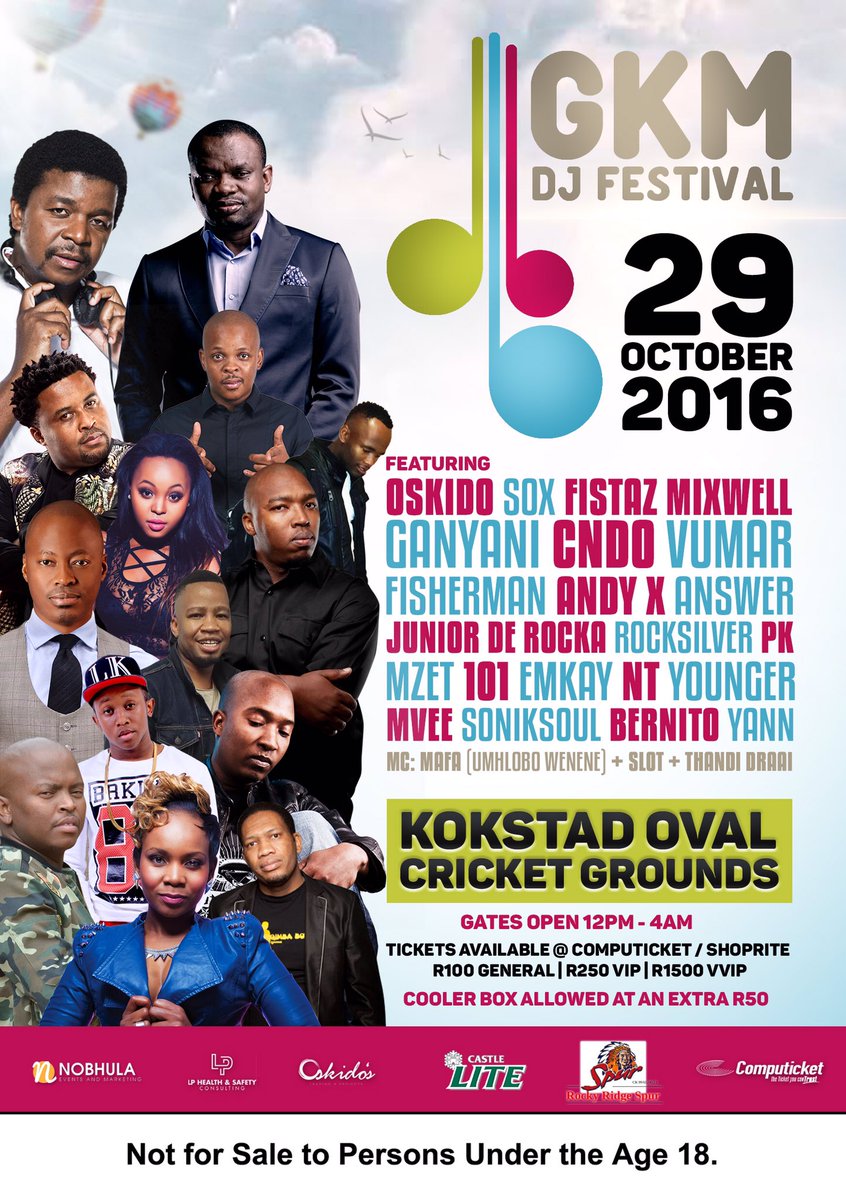 gkmdjfest's tweet photo. #GkmDjFestival Sat 29 October 16 @KokstadOvalCricketGrounds with @OskidoIBelieve @DjGanyani @fistazmixwell @DJSOXsa https://t.co/leb8zRJi1A