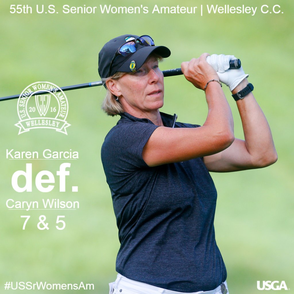 USGA's tweet photo. Defending #USSrWomensAm champion Karen Garcia has her second title in sight. She's on to the Semifinals. https://t.co/Tah5abOHX5