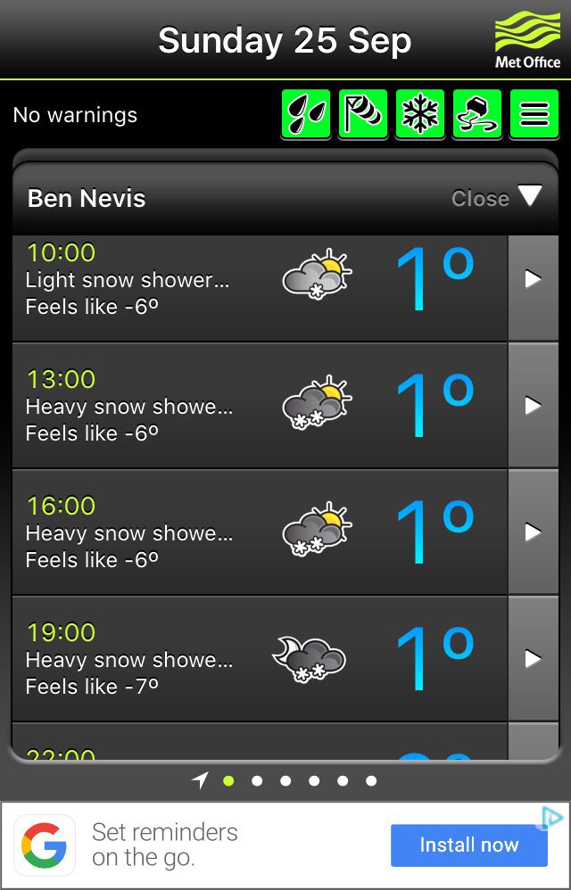 steamingboots's tweet image. Sunday's weather for Ben Nevis: 0º C SNOW 😁👌❄️❄️❄️❄️ metoffice.gov.uk/public/weather…