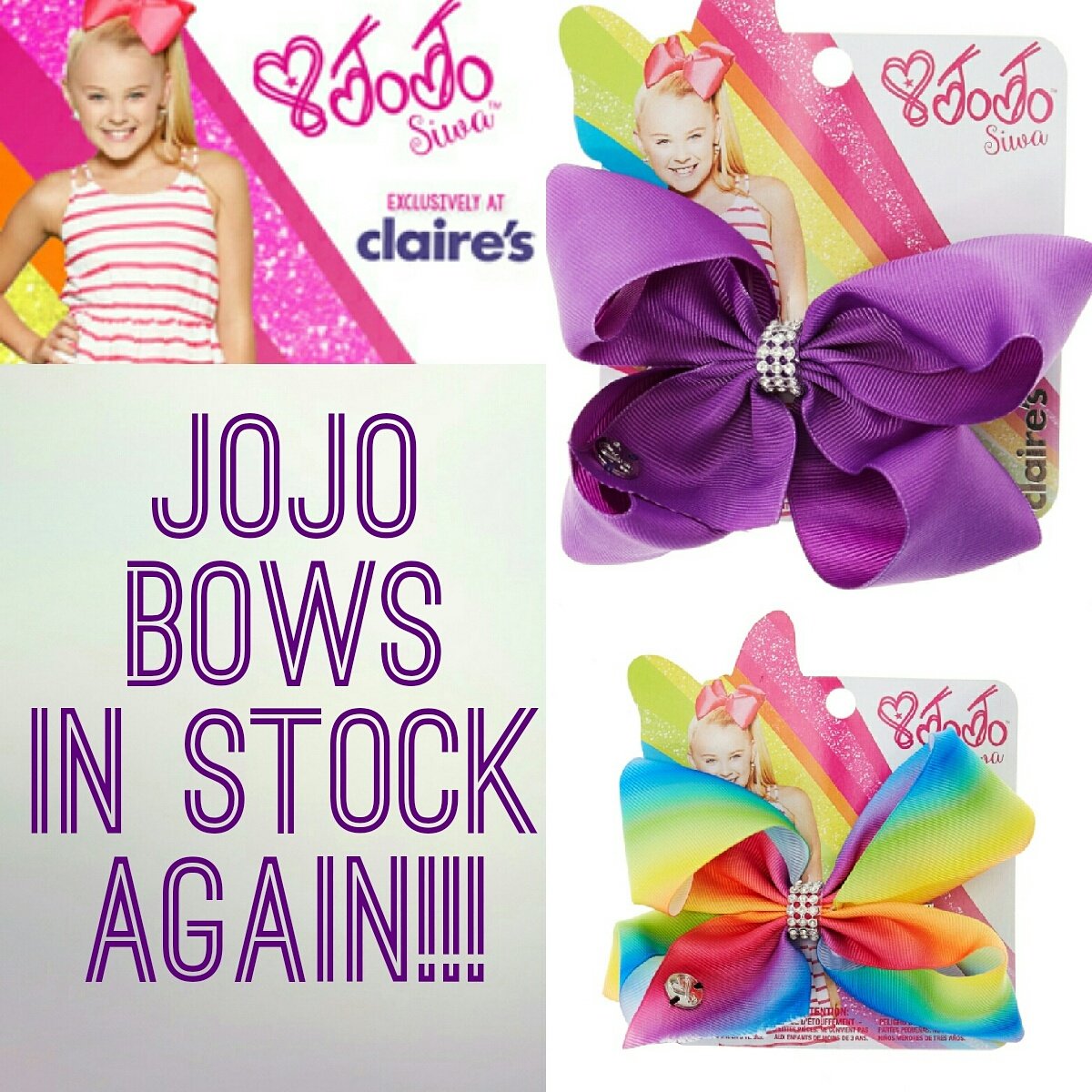 Claires_Crewe's tweet photo. JOJO BOWS IN STOCK AGAIN COME TO SEE US IN OUR STORE !!!! #claires #clairescrewe #jojosiwa #jojo #jojobows #crewe https://t.co/NerGDlwiRT