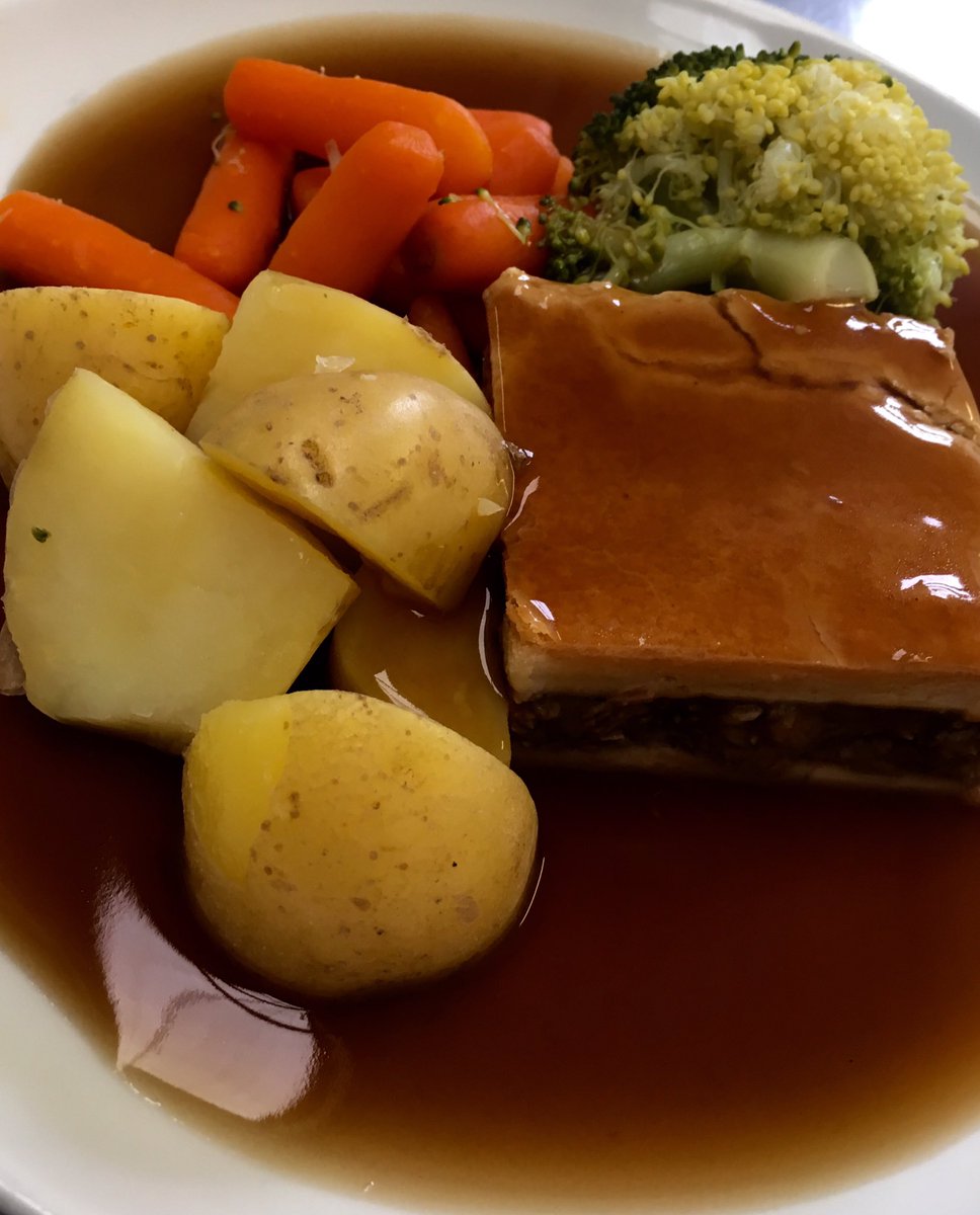 carekitchen1's tweet photo. Steak pie, new potatoes and seasonal vegetables. https://t.co/YdjFakSgcn