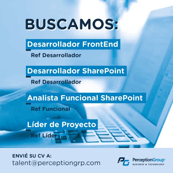 perceptiongrp's tweet photo. #BúsquedasLaborales ¿Te gustaría trabajar con nosotros? Envianos tu CV. https://t.co/Q50uCKQIFr
