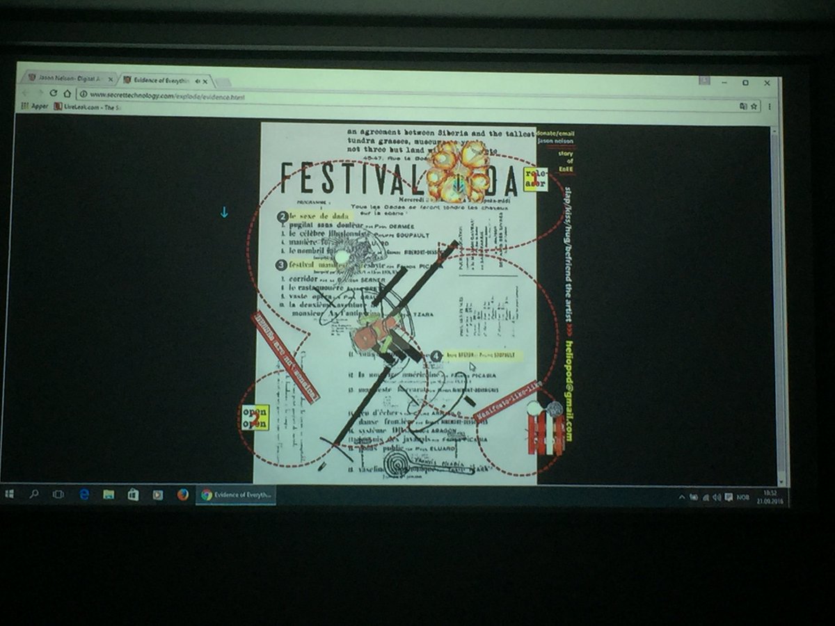 ELMCIP's tweet image. Jason Nelson&apos;s talk today @bergenbibliotek unveils #secrettechnology project w @DavinHeckman #digitalpoetry and Nelson&apos;s döppelganger #elit