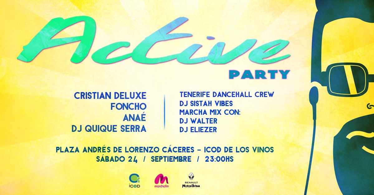 marchagooficial's tweet photo. #BuenaMúsica #AlegríaSinParar #LoMejor 24 de Septiembre en Icod de los Vinos a las 23:00 horas #ActiveParty ¡Diversión asegurada! https://t.co/81r2oJtFdm