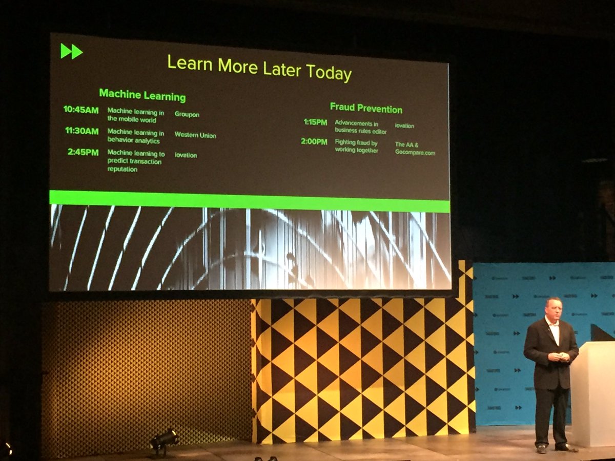duaneburcham's tweet photo. Scott Olson talks to clients about @iovation's product roadmap in fraud prevention & authentication #fraudforce16 #machinelearning https://t.co/XTq35ak1yA