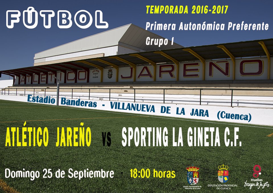 El <a href="/AtcoJareno/">Atlético Jareño</a> vuelve al Estadio Banderas de #VillanuevadelaJara #Cuenca con la intención de conseguir la victoria ante <a href="/laginetacf/">SportingLaGinetaC.F.</a>