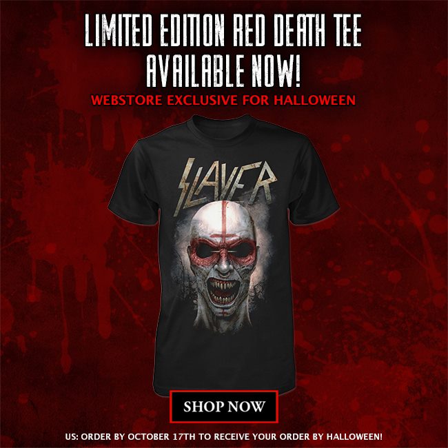 GlobalMerch's tweet photo. SLAYER's limited edition Halloween tee is now available in the web store.
#ShopNow: http://store.slayer.nettee. #GlobalMerch #Slayer https://t.co/BaTHBGF4uZ