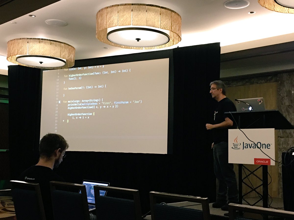 breandan's tweet image. Hadi&apos;s first live coding session on DSLs in @Kotlin is starting at #javaone2016!