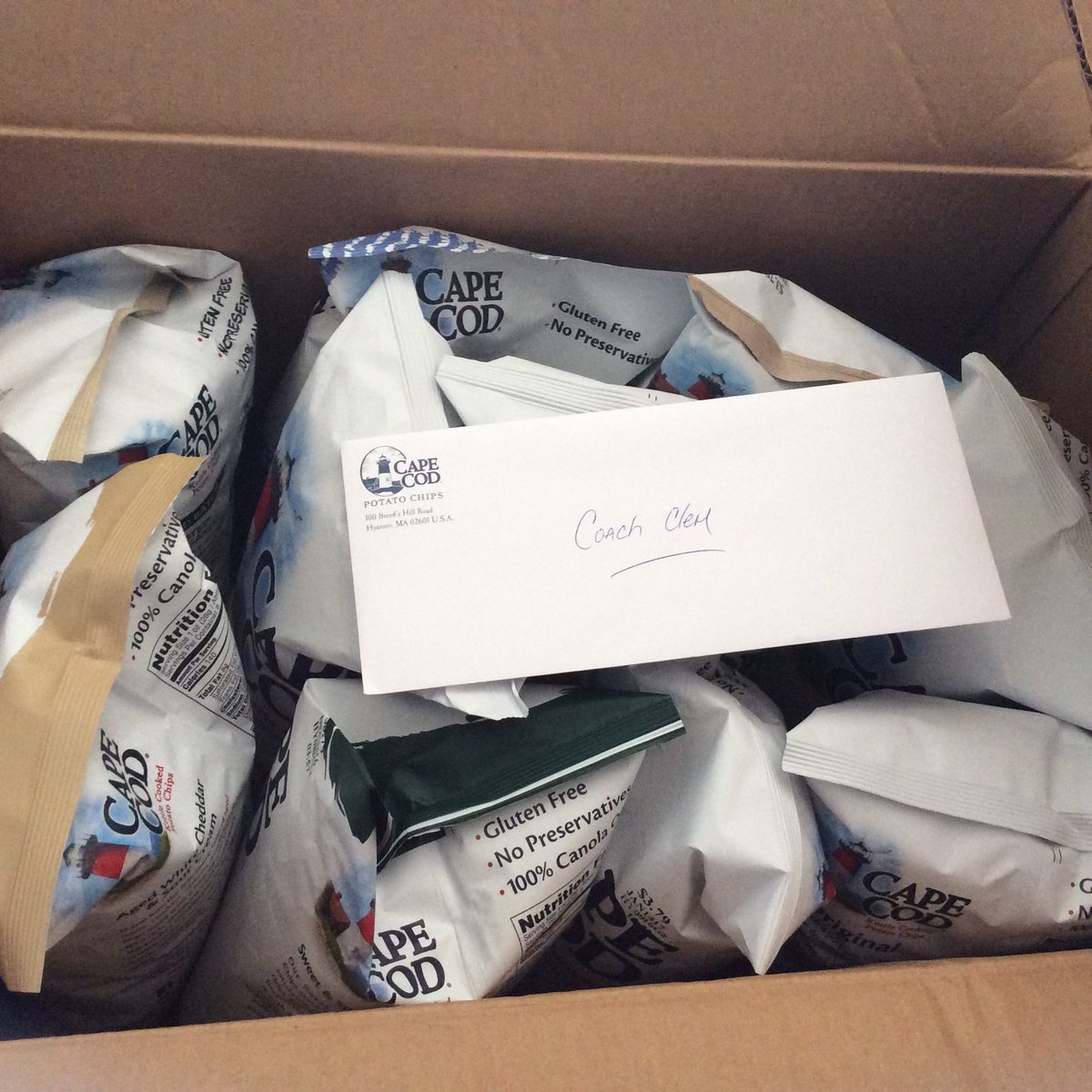 TheClemReport's tweet photo. I knew drafting @CapeCodChips in the  @BarstoolSports #SnackDraft was the right move. Today's package simply hammered the point home. https://t.co/WOVLUqO9Cs