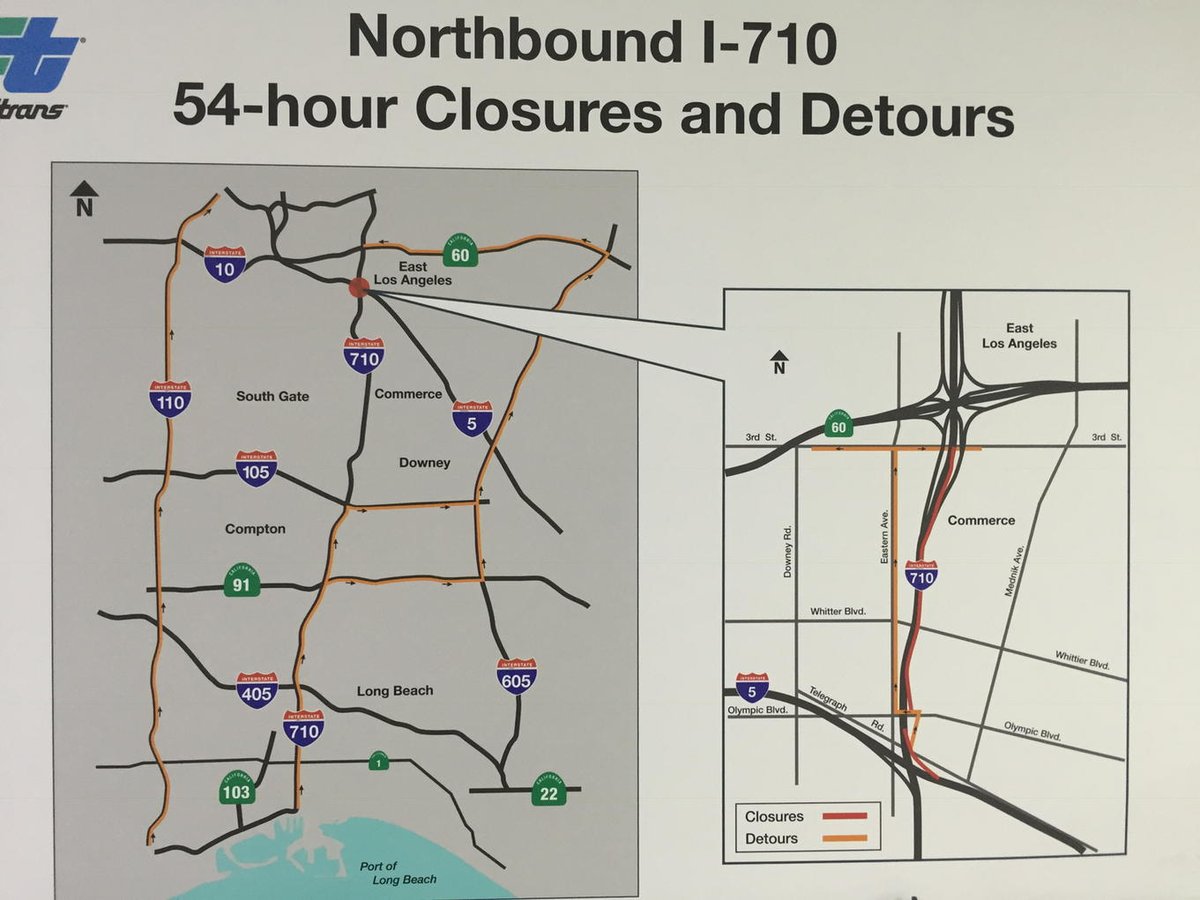 edmertz_news's tweet photo. Closure all lanes NB-710 btw I-5 &amp; SR-60 over 9 weekends starting Sept 23 10PM Fri-Mon 4AM.  #CalTransD7 @knx1070 https://t.co/i29dJu0k6w