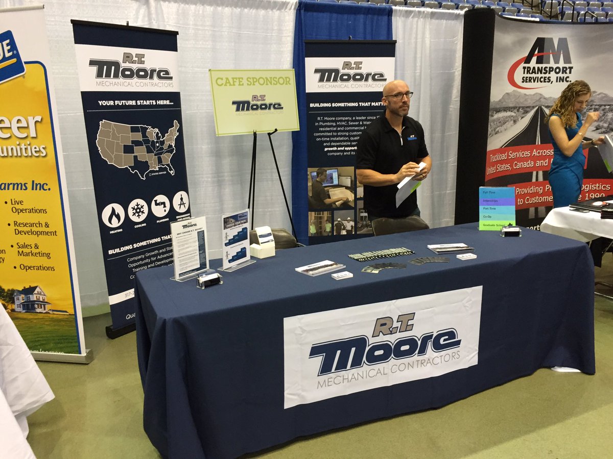 LindseyLeVeck's tweet photo. R.T. Moore at the @indianastate career fair. Stop by to learn Moore about "building something that matters!" #jobs #CareerFair #indystate https://t.co/FwzkspDHeU