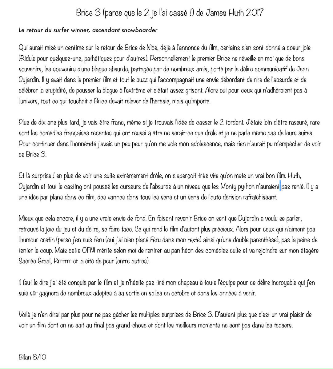 Trampalvalentin's tweet photo. Voici ma #critique enthousiaste du #déjanté #Brice3. #enjoy @JeanDujardinOff @albanlenoir @CornillacOff  #JTKC https://t.co/Od30DjmzBO