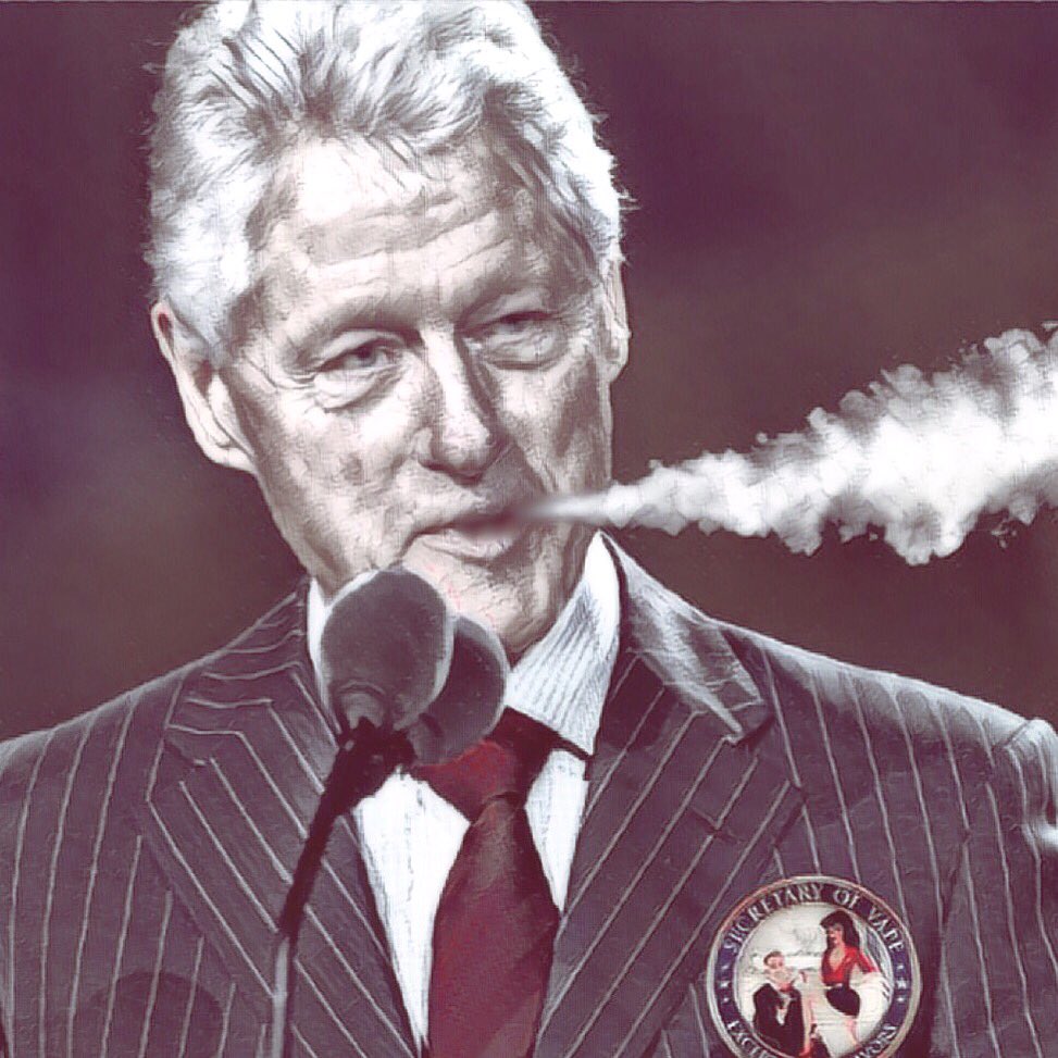 SecretaryofVape's tweet photo. Shhh! Don't tell Hillary. Bill is #vaping The Lewinsky - a delish bomb pop flavor. 😉 #vapelife #savage https://t.co/SvGhng74cy