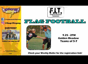 Gunner_Griffin's tweet photo. F.I.T. Flag football is this Sunday! Get a team together and sign up through the weekly mailer! Can't wait to see you there! https://t.co/o99xOBw2cN