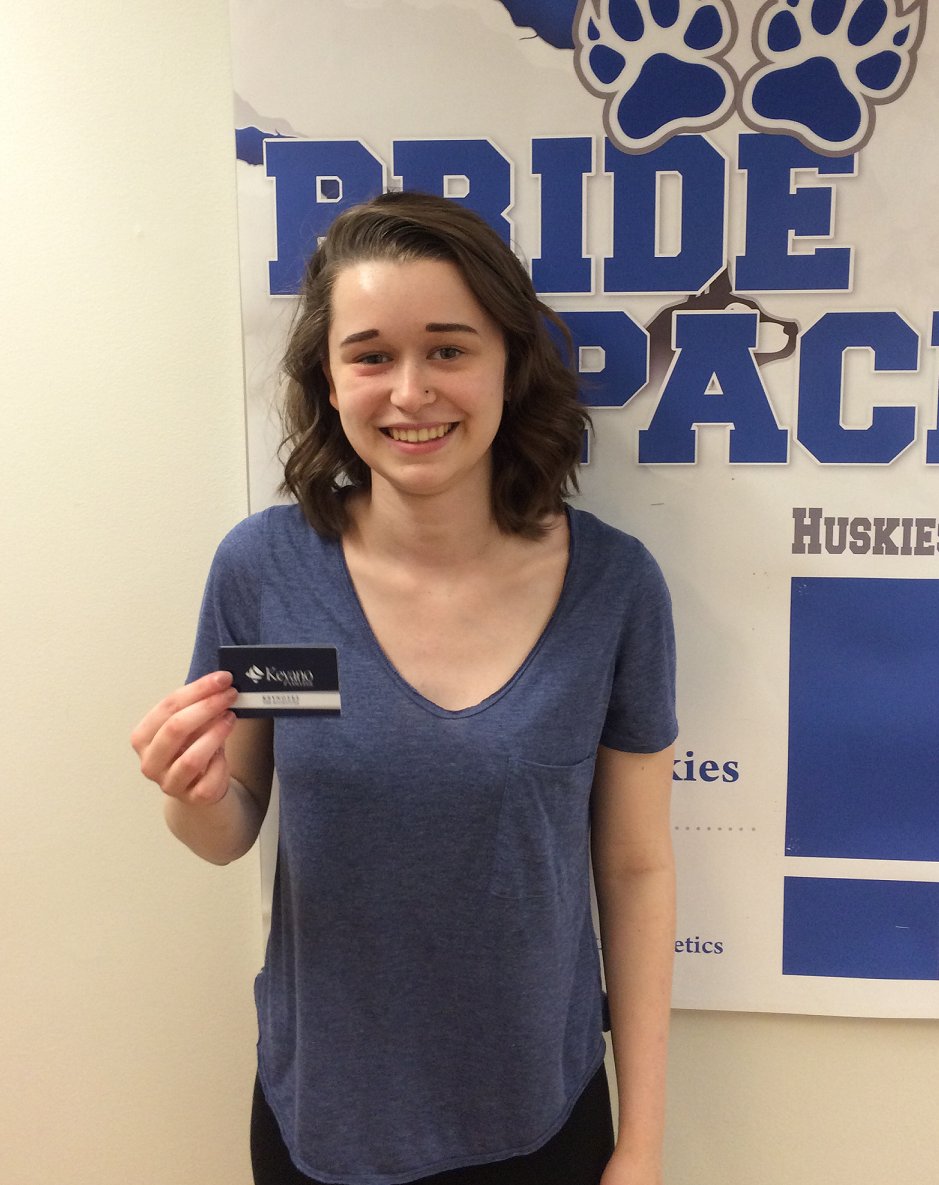 keyanocollege's tweet photo. Another happy orientation winner! Laure-Anne Boily-Tremblay won a $100 Bookstore gift card! #ymm #MyKeyano https://t.co/2zR5zQlXqf