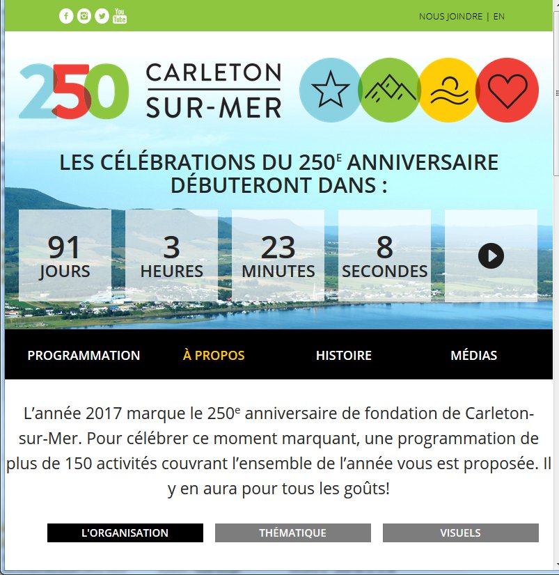 250eCarleton's tweet photo. Le site web du 250e anniversaire de Carleton-sur-Mer sera bientôt en ligne... https://t.co/ic61UarlcM