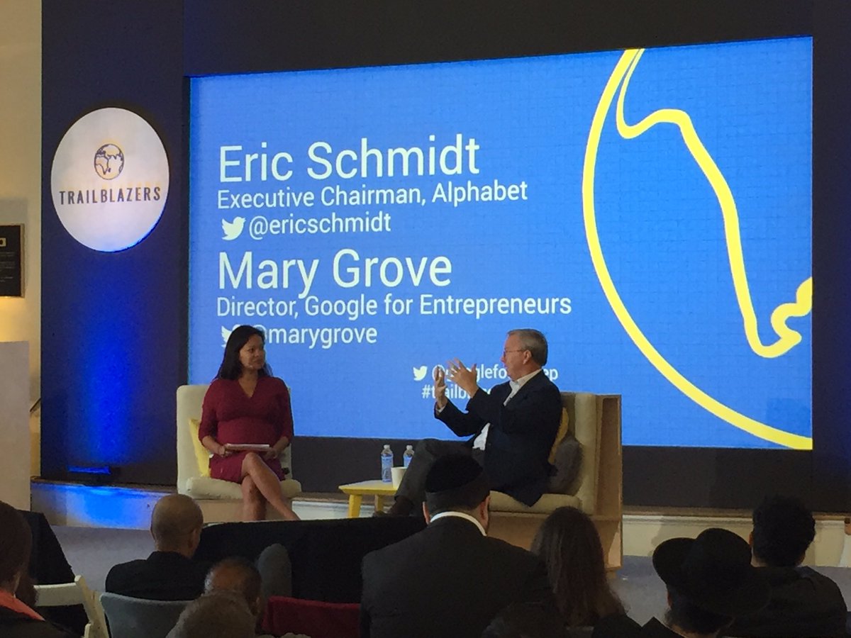Love this..."the solution to every known problem is more entrepreneurs" <a href="/ericschmidt/">Eric Schmidt</a> <a href="/GoogleForEntrep/">GoogleforEntrep</a> #Trailblazers2016