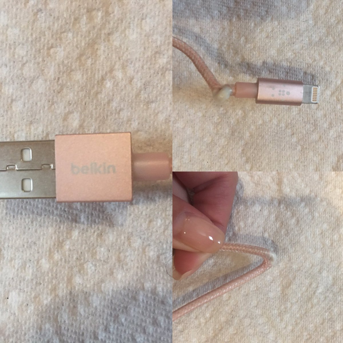 therealchloecat's tweet photo. @belkin i thought the point of buying your cord was so that it didn't do this.. https://t.co/NkRSvVTyun