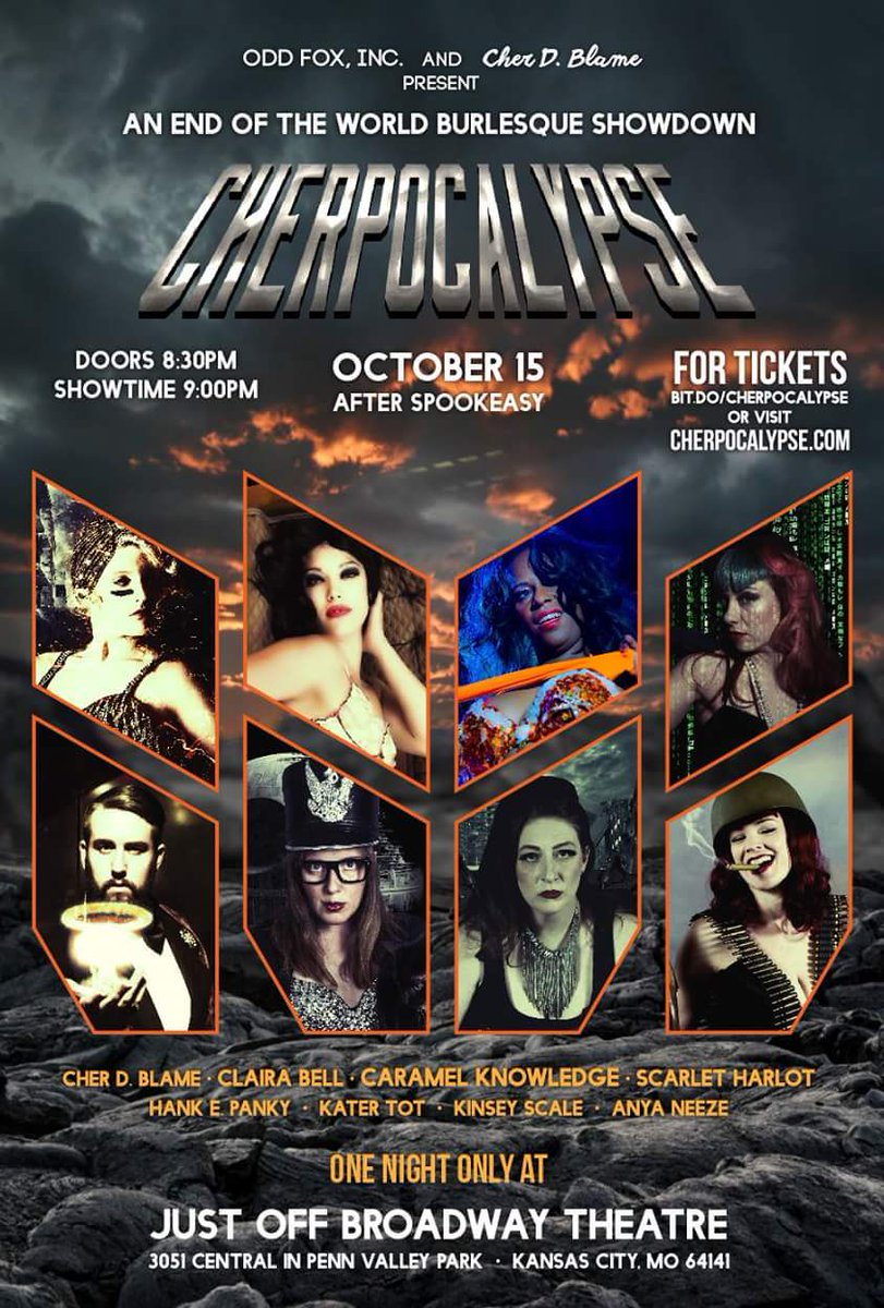 CherDBlame's tweet photo. October 15th! 2 shows, 1 night only! Buy your tickets now! #Jubilee #Cherpocalypse #DoubleFeature #Spookeasy https://t.co/o0HQonb7BT https://t.co/U1rDxz6vwO