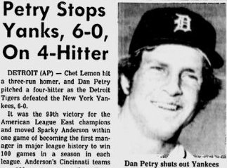 Tigers84Replay's tweet photo. Sept. 22, 1984: #Tigers 6, Yankees 0. Dan Petry pitches a 4-hit complete game. Chet Lemon hits a 3-run home run. Tigers are 99-55 #Relive84 https://t.co/DANfglK72b